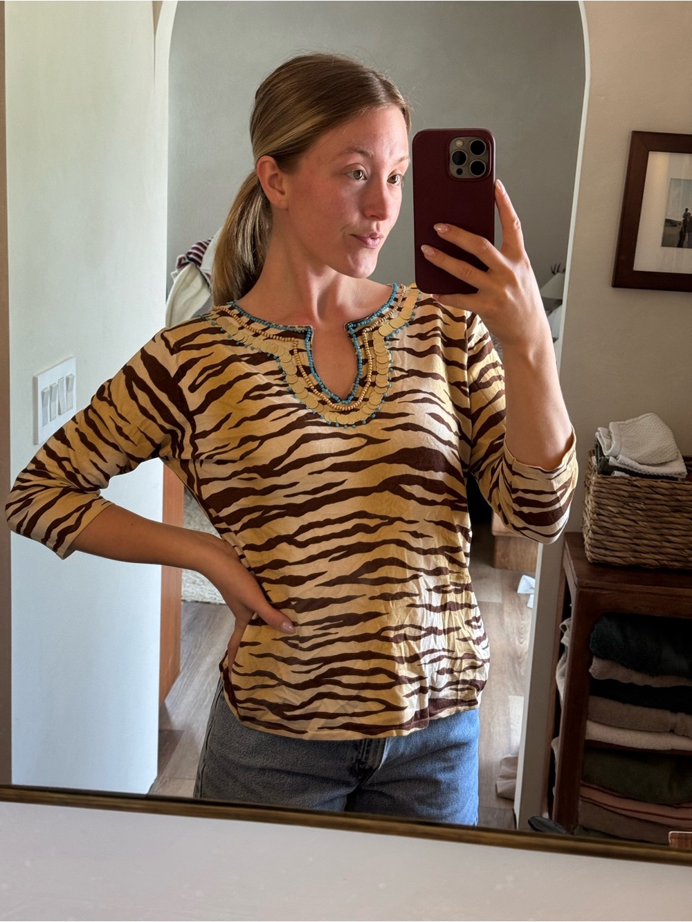 Kritala brown zebra-print top